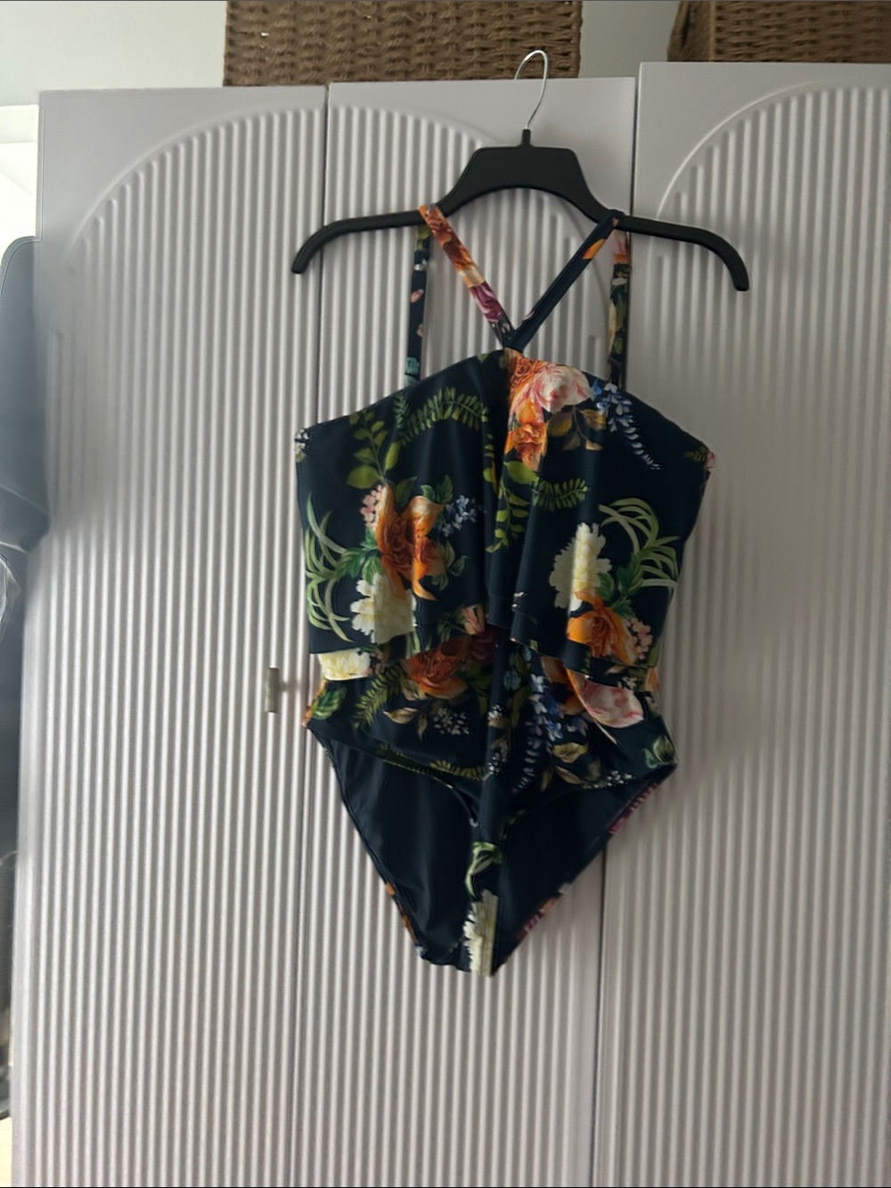 Jantzen Navy Floral Ruffle One-Piece Swimsuit